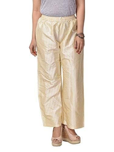 Women's Light Blue Striped Cotton Palazzo Pants
