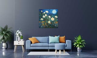 CAMELLIA FLOWER PAINTING 24in X 24in WITH BLACK FRAME