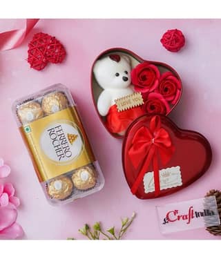 eCraftIndia Heart Shaped Valentine's Day Gift Box & Ferrero Rocher Chocolates-400gm