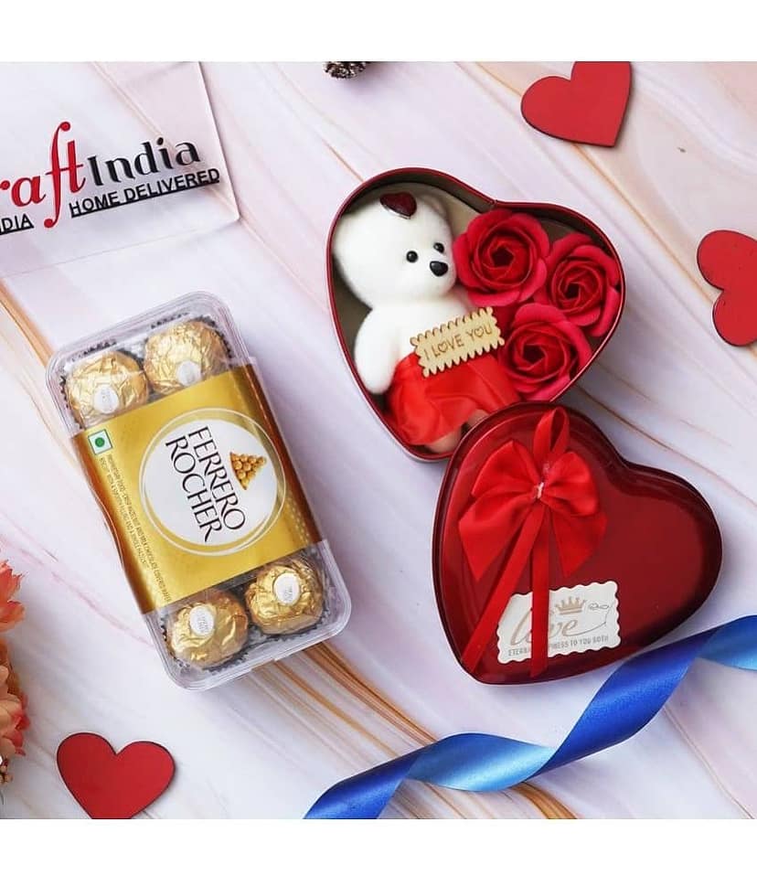 eCraftIndia Heart Shaped Valentine's Day Gift Box & Ferrero Rocher Chocolates-400gm view 2