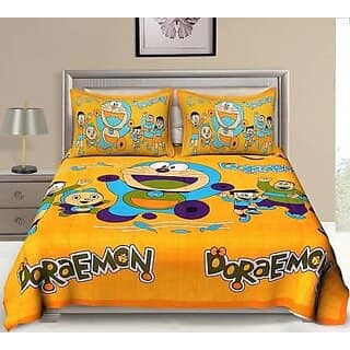 yellow doremoan Double Bed Bedsheet with Two Pillow Cover