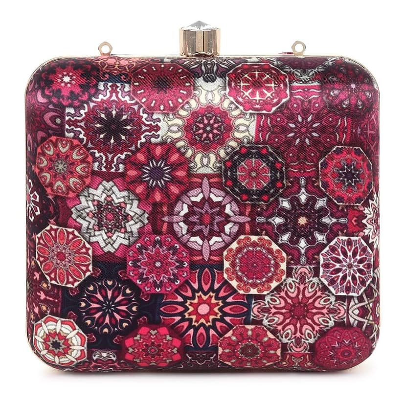 Pink with Multicolor printed Party hand cluth cum sling bag view 3
