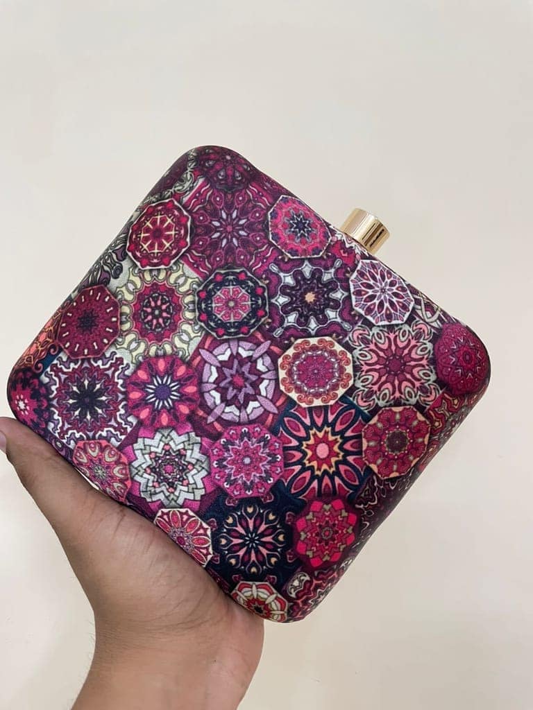 Pink with Multicolor printed Party hand cluth cum sling bag view 5
