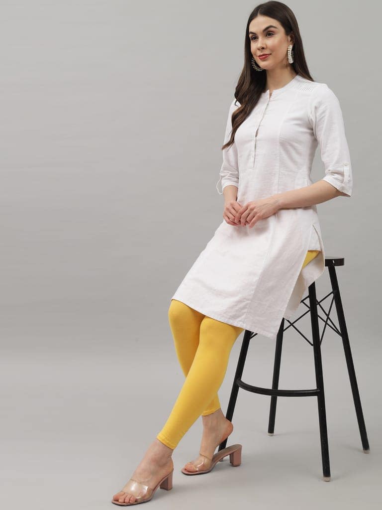 SOFT COLORS Women's Skinny Fit Ethnic Wear Ankle Length Leggings (Mango Yellow) view 3