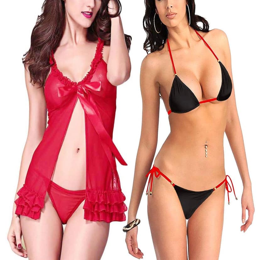 Babydoll night dress Sleepwear And Moti bra Panty bikini set Combo Pack 2 view 3