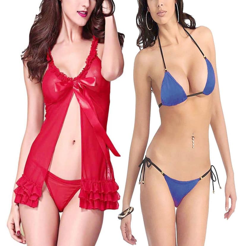 Babydoll night dress Sleepwear And Moti bra Panty bikini set Combo Pack 2 view 4