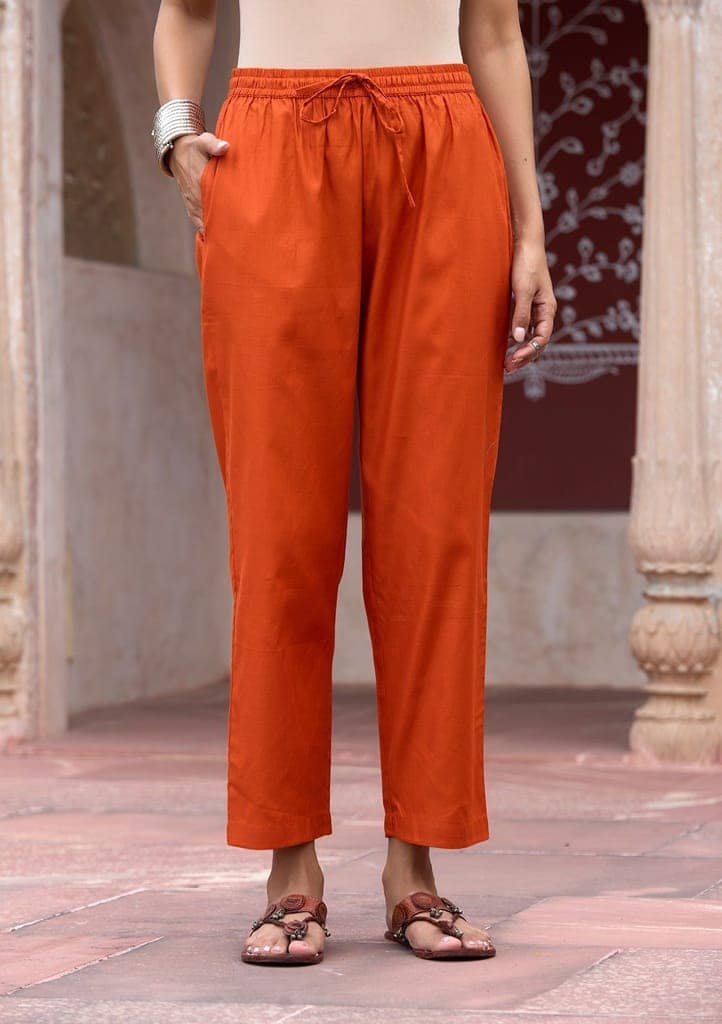 HOC Crafts Glazed Cotton Hand Block Printed with Hand Embroidery Women's 2 PC Co-ord Set - Orange view 6