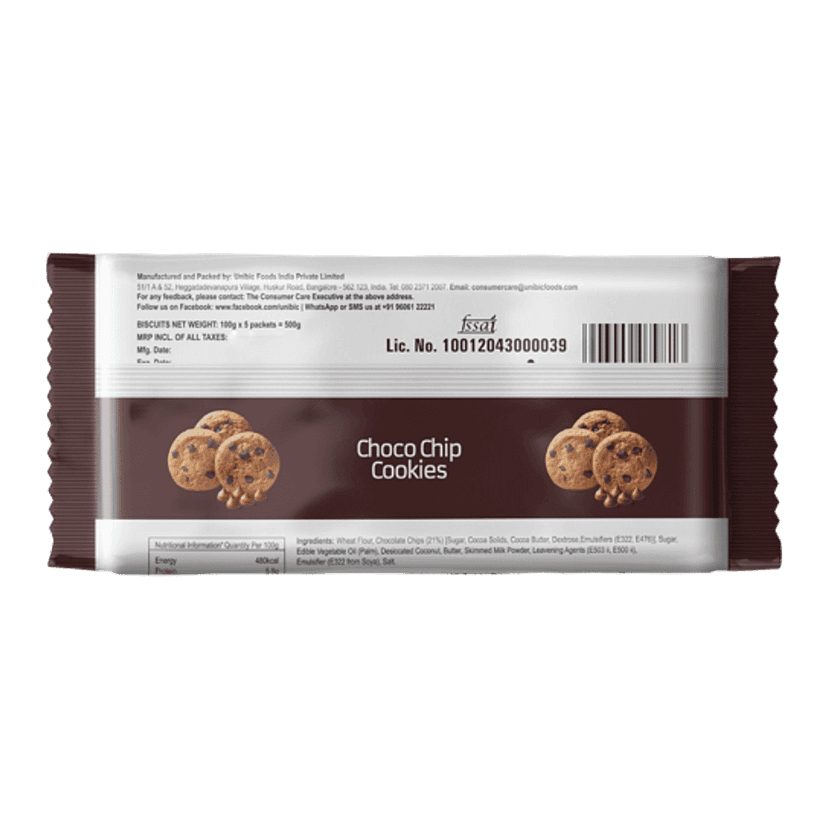 Unibic Choco Chip Cookies Super Saver Pack, Delicious Crunchy Chocolate Cookies, Enriched With Choco Chips, 500G view 2