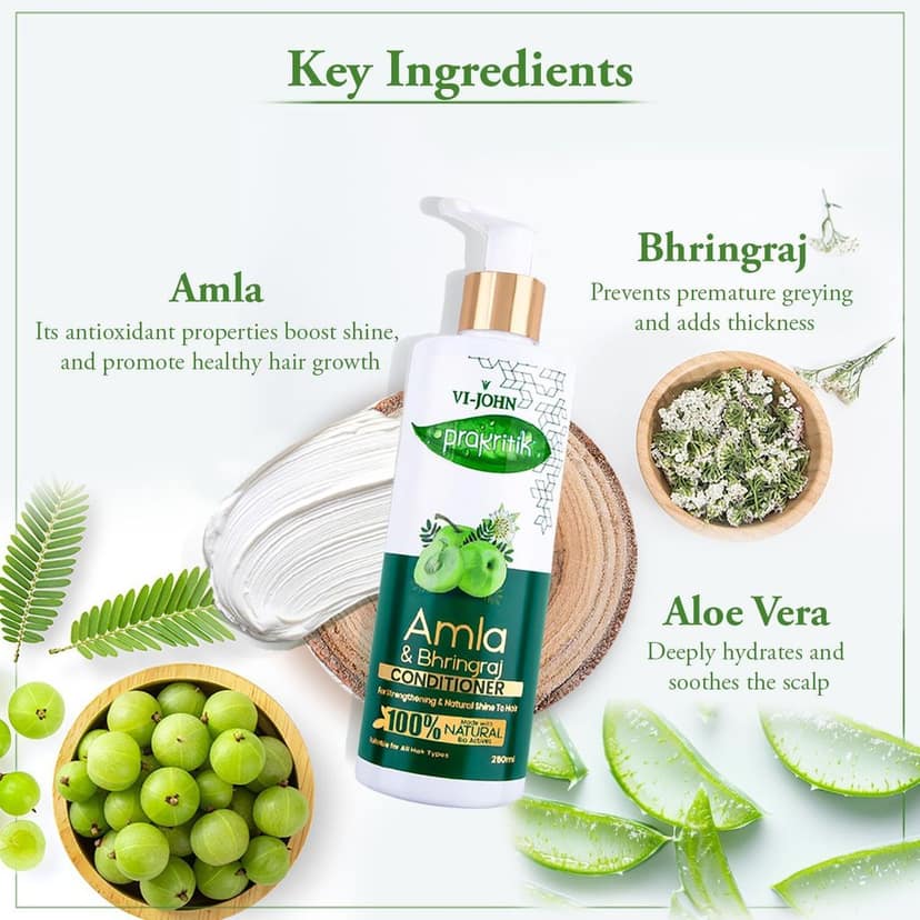 VI-JOHN PRAKRITIK Amla & Bhringraj Conditioner, Vitamin C for deep-rooted care,100% Bio Actives (250 ml) view 8