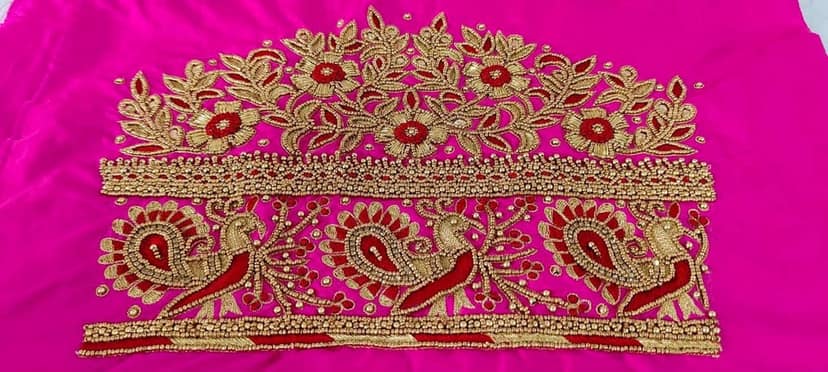 Indian Ethnic Wear Saree Blouse With Zari And Stone Embroidery Work view 2