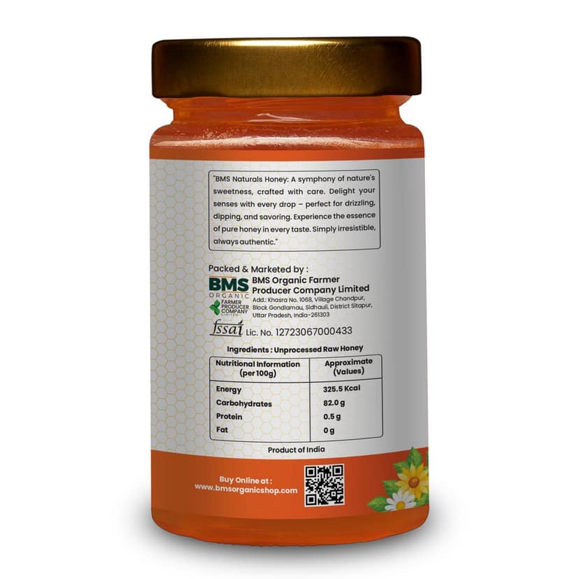 BMS NATURALS 100% Natural Raw Forest Honey - Pure & Unprocessed (325g) view 3
