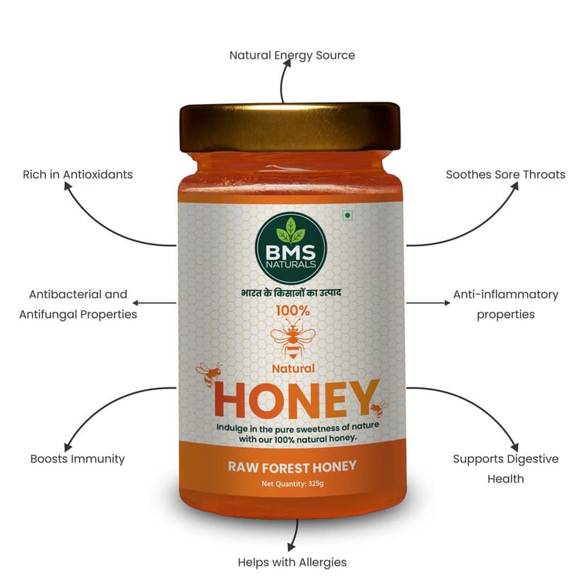 BMS NATURALS 100% Natural Raw Forest Honey - Pure & Unprocessed (325g) view 4