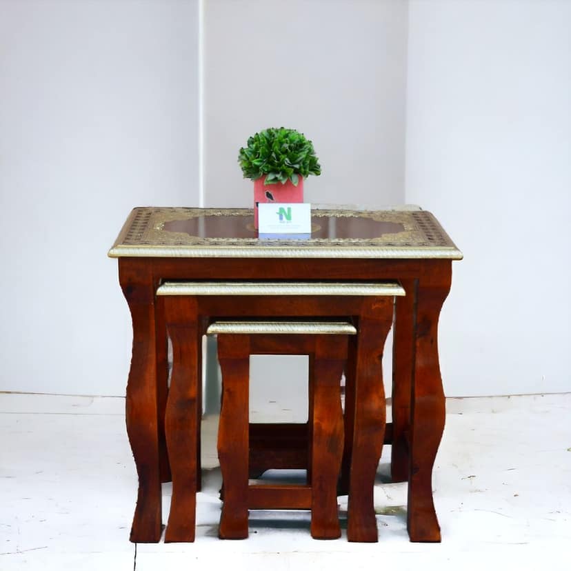 Wood Engraved Table Set Coffee Table for Living Room Drawing Room Dining Room set 3 view 2
