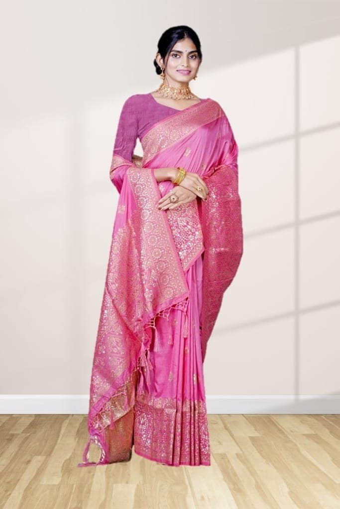 Pink Dola Silk Saree view 3