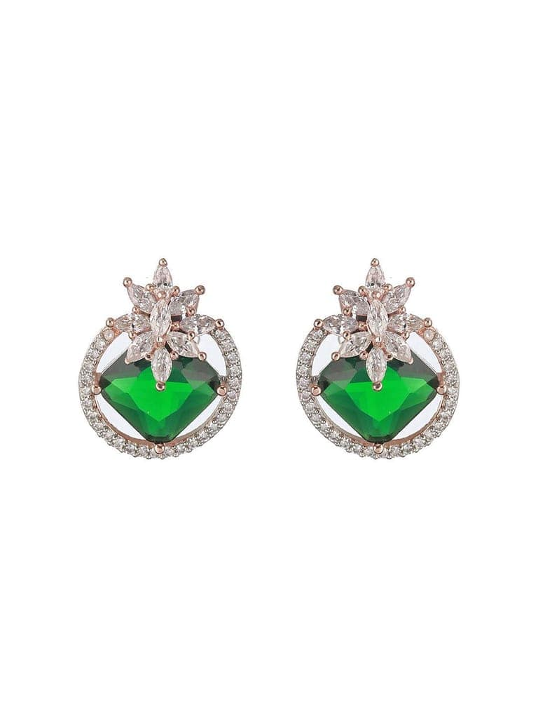 Rose Gold Plated Green AD Stuuded Minimal Studds Earring view 4