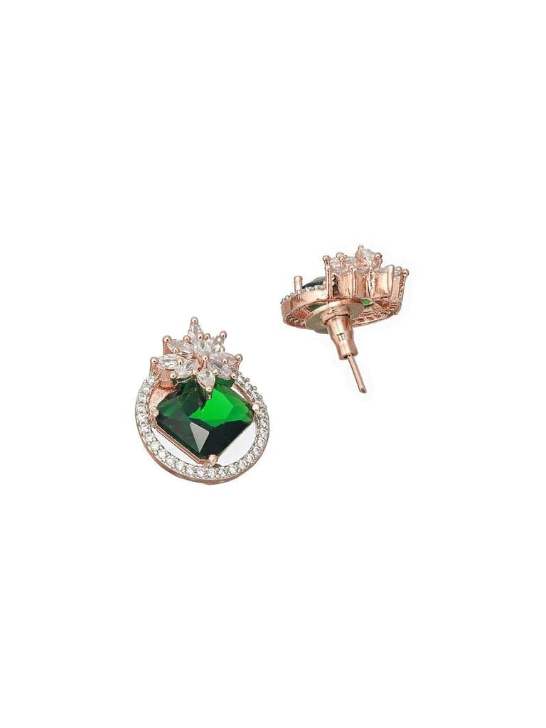 Rose Gold Plated Green AD Stuuded Minimal Studds Earring view 5