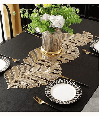 Crosmo Embroidered PVC 4 Seater Rectangle Table Cover ( 92 x 33 ) cm Pack of 1 Gold