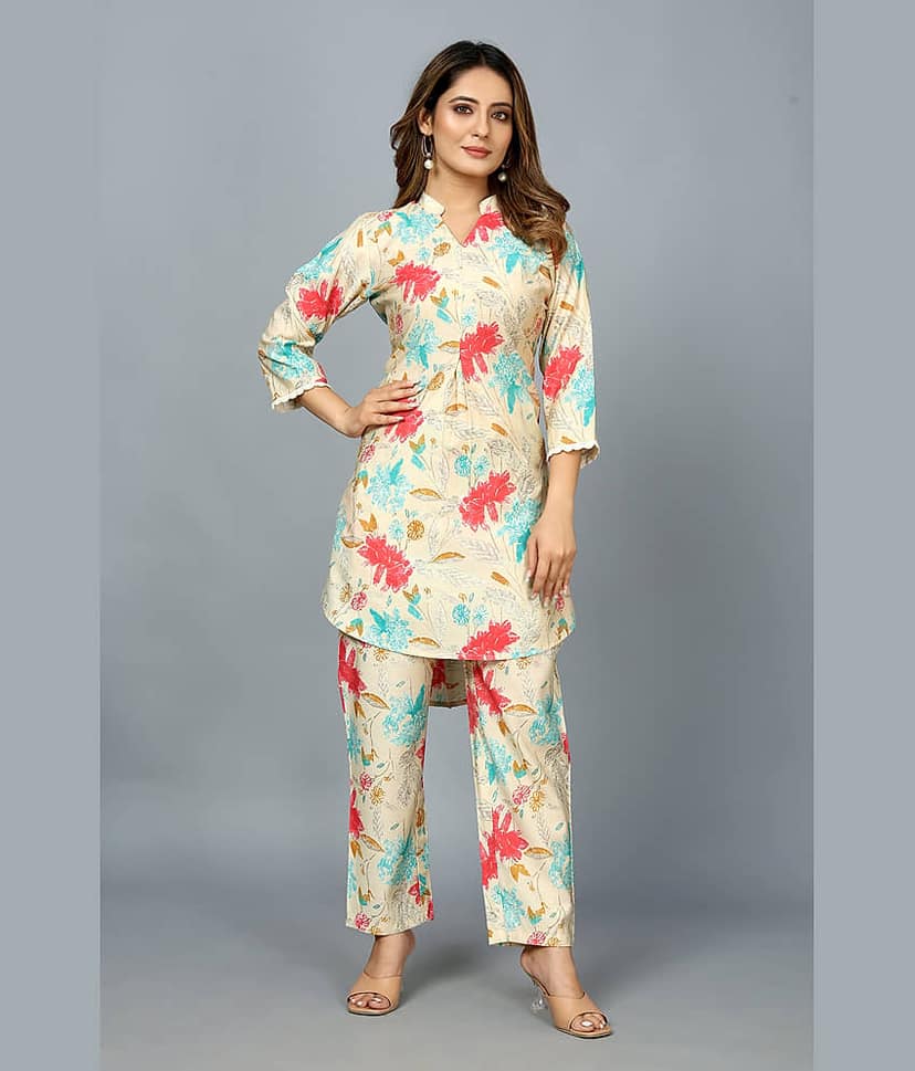 SARRAS Women Printed Kurta With Trousers Co-Ord Set ( Multi Color )