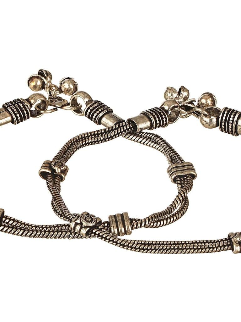 Set of 2 Oxidised Silver Lookalike Minimal Dailywear Anklet Payal view 5
