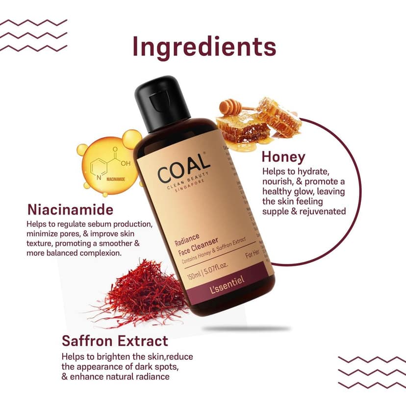 COAL Clean Beauty Radiance Face Cleanser - | Honey Saffron Extract Cocamidopropyl Betaine Decyl Glucoside Glycerin Deeply Cleanses Moisturises & Hydrates Women Skin All Types view 3