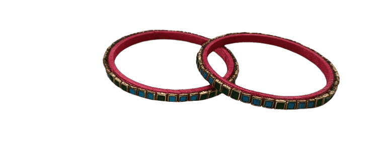 Pink and green square-shaped bangles view 2