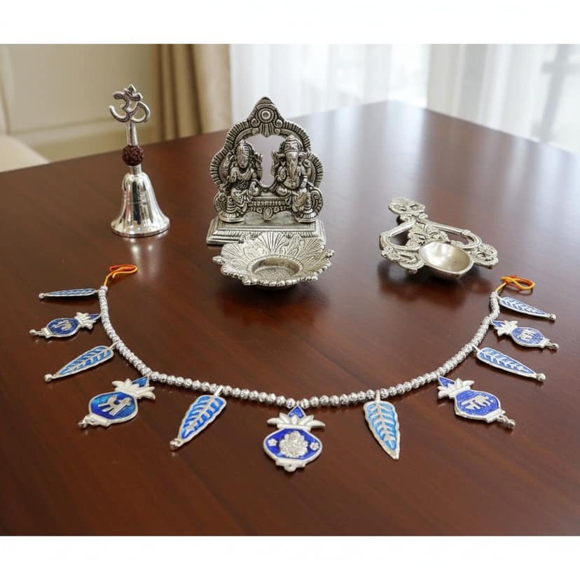 Aluminium Lakshmi Ganesh with Bandhanwar Gift Set for Festive Home Decor, Height : 5 Inch (ASMAS528 G)