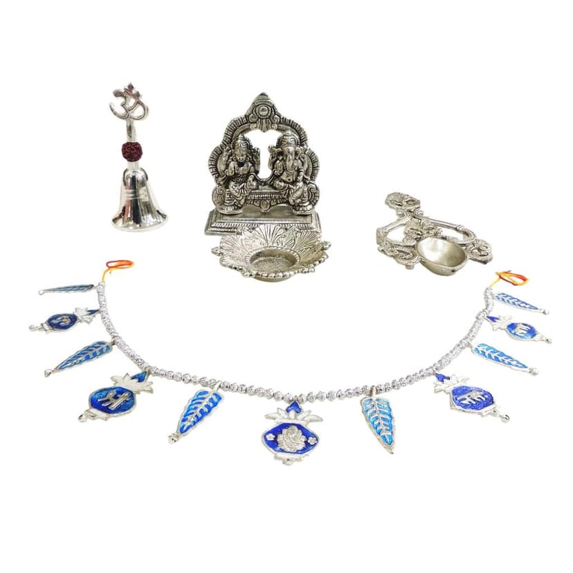 Aluminium Lakshmi Ganesh with Bandhanwar Gift Set for Festive Home Decor, Height : 5 Inch (ASMAS528 G) view 2