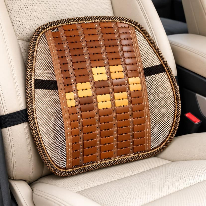 Car Seat Mesh Back Support with Wooden Bead Panel for Office Chairs (1 Pc)