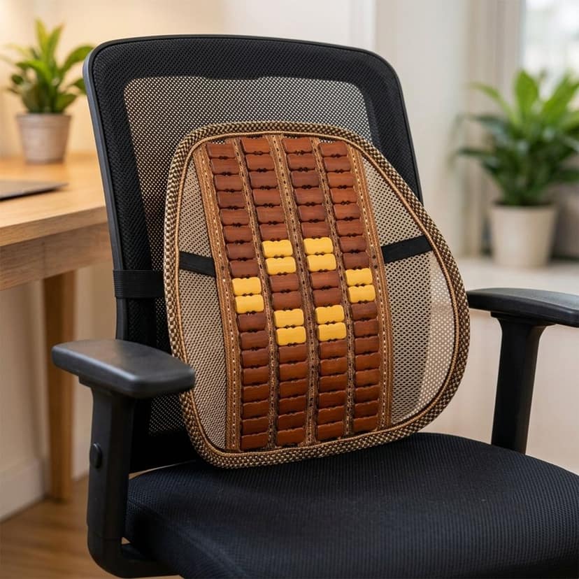 Car Seat Mesh Back Support with Wooden Bead Panel for Office Chairs (1 Pc) view 2