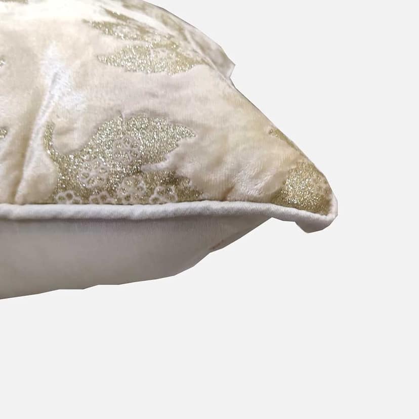 Brown Ivory Cushion Cover with Leaf Zari Embroidered Stitched Zippered Velvet Combo Cushion Cover (Off White ) | 16X16 Inches | 40cm * 40 cm I Set of 5 view 6