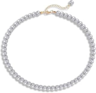 A V FASHION - Pearl Necklace For Girl and Women Gray Pearl Necklaces for Women, 8MM Beaded Choker Necklace 1 Layer Beaded Mala Fashion Jewellery