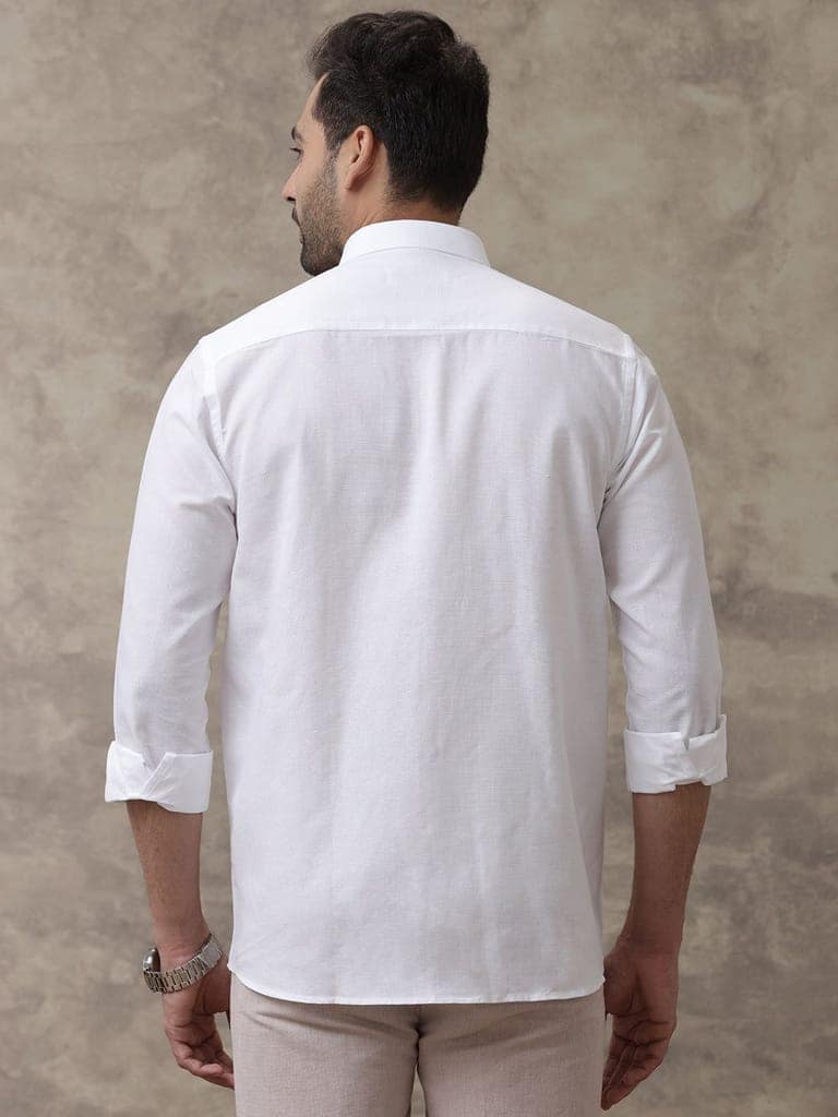 Mens Cotton Linen Full Sleeves White Shirt view 2