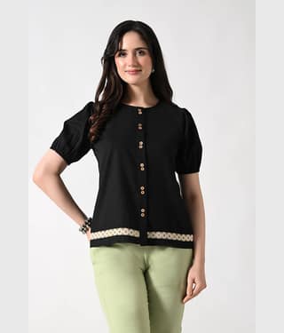 ALL WAYS YOU Women's Cotton Shirt Style Top ( Black )