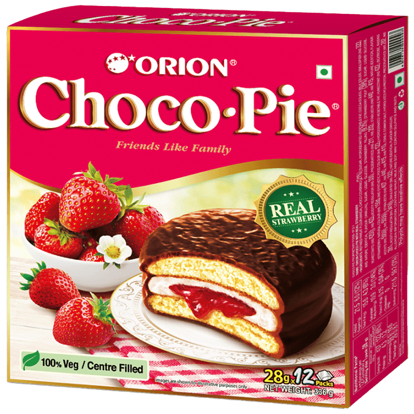 Orion Choco Pie - Centre Filled Biscuit, Soft, Real Strawberry Flavour, 336 G Box view 2