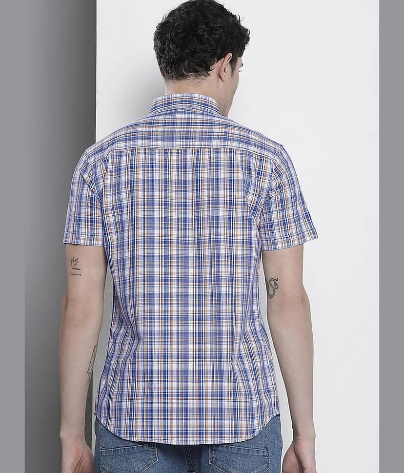 The Indian Garage Co Men Slim Fit Tartan Checked Casual Shirt view 4