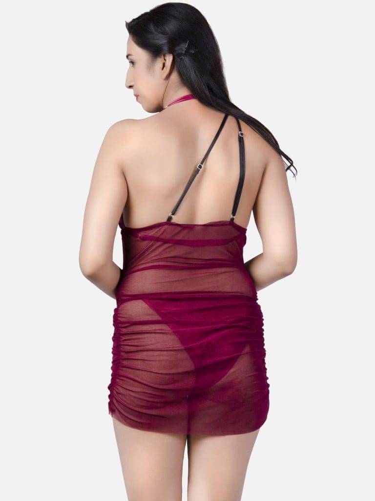 Sheer Net Hot Wine Babydoll Bikini Night Dress for Honeymoon K11W view 4