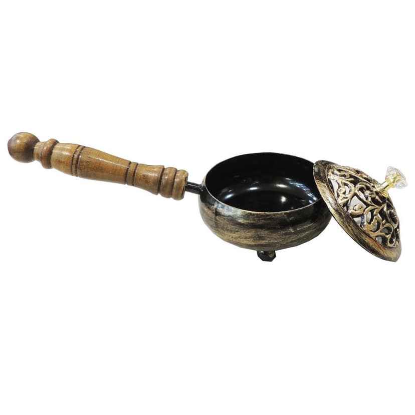 Iron Loban Dan Incense Burner | Loban Daan | Traditional Iron Incense Holder & Dhoop Stand, Length : 9 Inch (IMAS196 G) view 3
