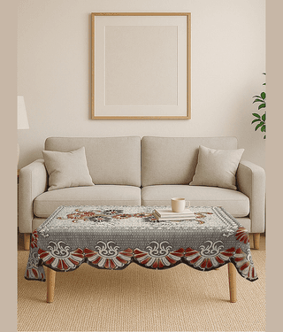 Crosmo Embroidered Cotton 4 Seater Rectangle Table Cover ( 152 x 102 ) cm Pack of 1 Gray