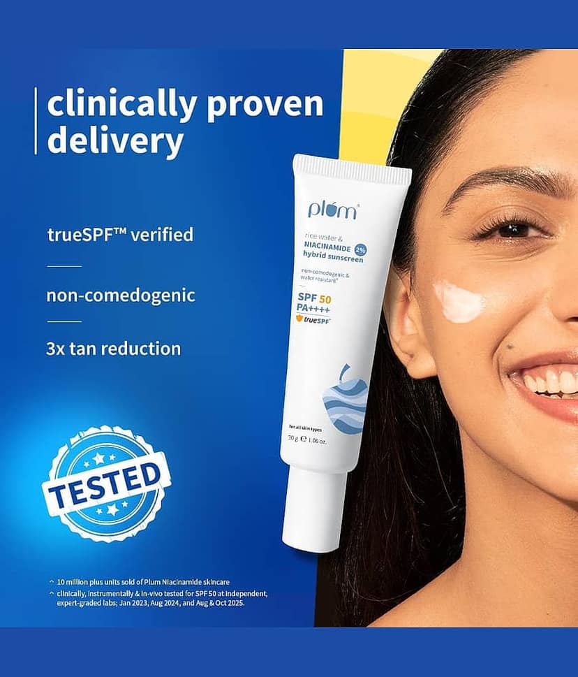 Plum Sunscreen - SPF 50 PA++++ 2% Niacinamide & Rice Water sunscreen In-vivo & in-vitro tested (30 g) view 2
