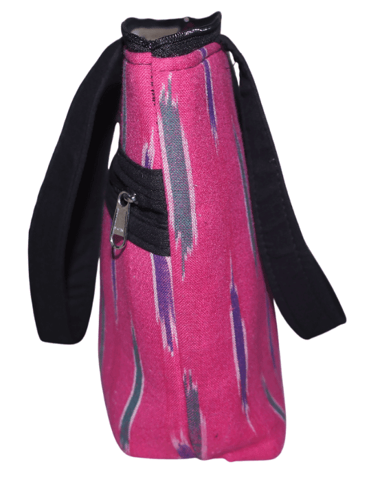 Pink Ikat Print Tote Bag with Black Handles - Stylish & Durable view 3