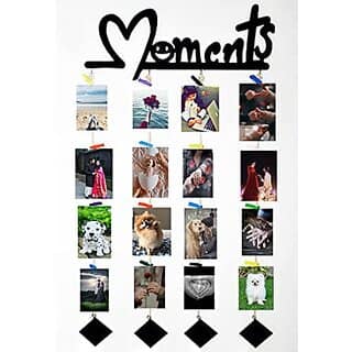 Khush Its Amazing Home Decor Wood Moments With Squre Hanging Photo Display, DIY Picture Photo Frame Collage Set Includes Multi colour Clips