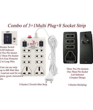 SGJET Combo Multi Plug and Extension Board with 2 Meter Wire