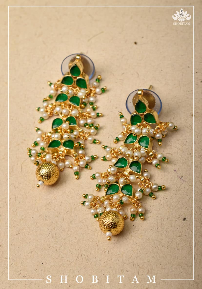 2 Inch Layered Leaf design earrings | Shobitam Jewelry view 3