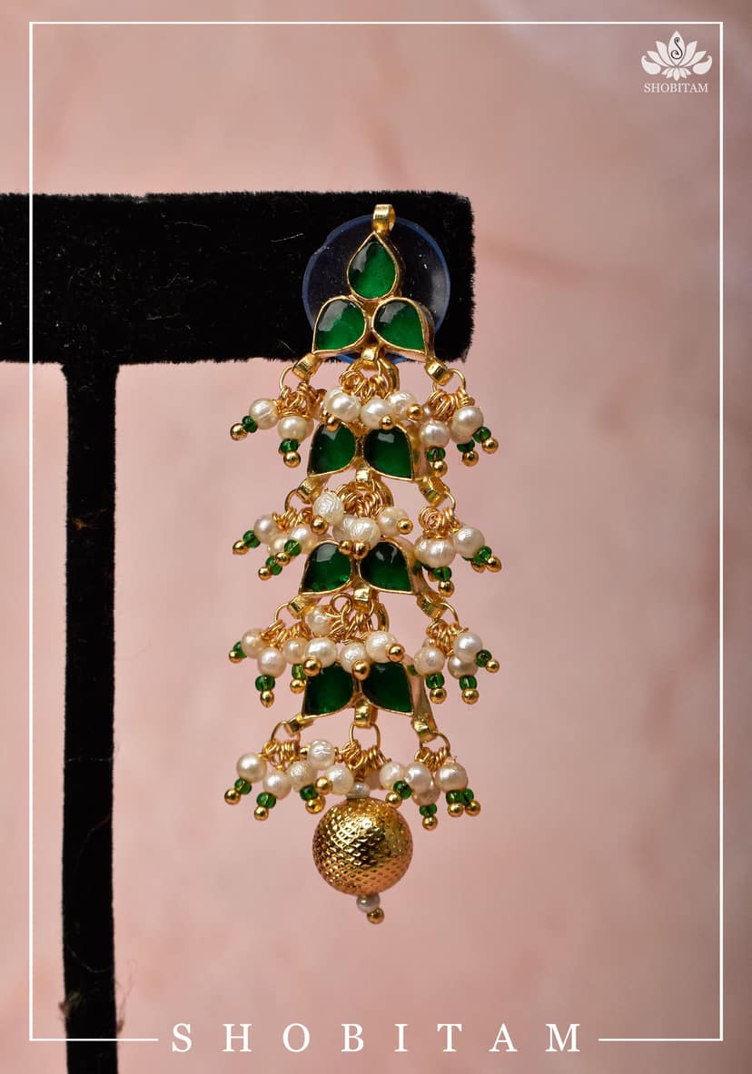 2 Inch Layered Leaf design earrings | Shobitam Jewelry view 5