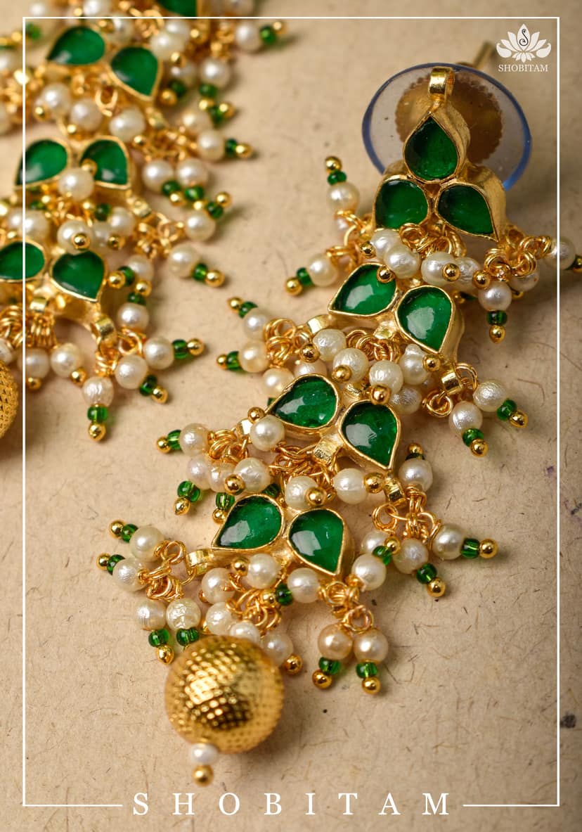 2 Inch Layered Leaf design earrings | Shobitam Jewelry view 6