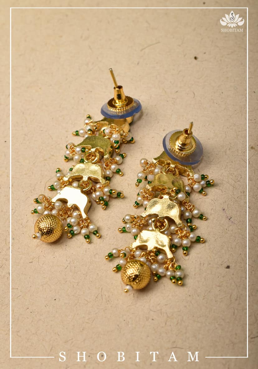 2 Inch Layered Leaf design earrings | Shobitam Jewelry view 8