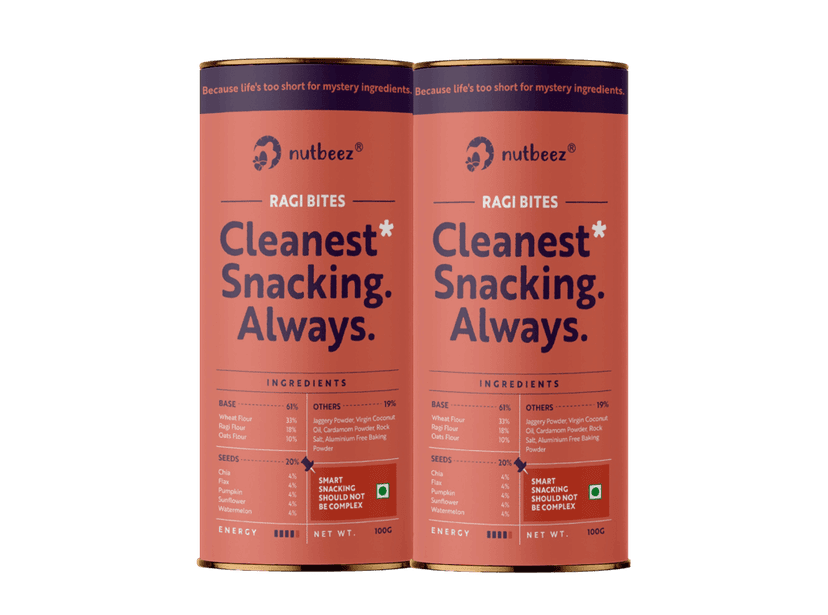 Ragi Bites | Pack of 2 (100gm each)| Handmade Biscuits| Very Less Sweet| Clean Guilt free Snacks | Freshly Baked | Subah Ki Chai Ka Dost| Goodness of Oats & Ragi | No Maida | No Refined Sugar | Jaggery Biscuits| No Palm Oil| Millet Love