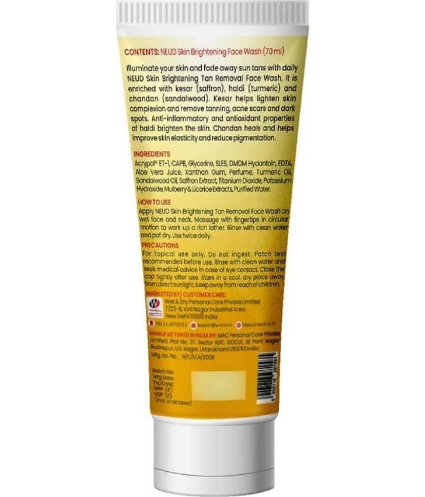NEUD Skin Brightening Tan Removal Face Wash for Men and Women, 70 ml (Pack of 1) view 2