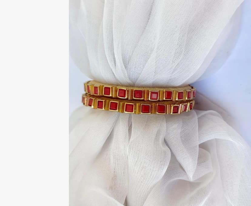 Gold Plated Red Stone Bangle Set for Women view 2