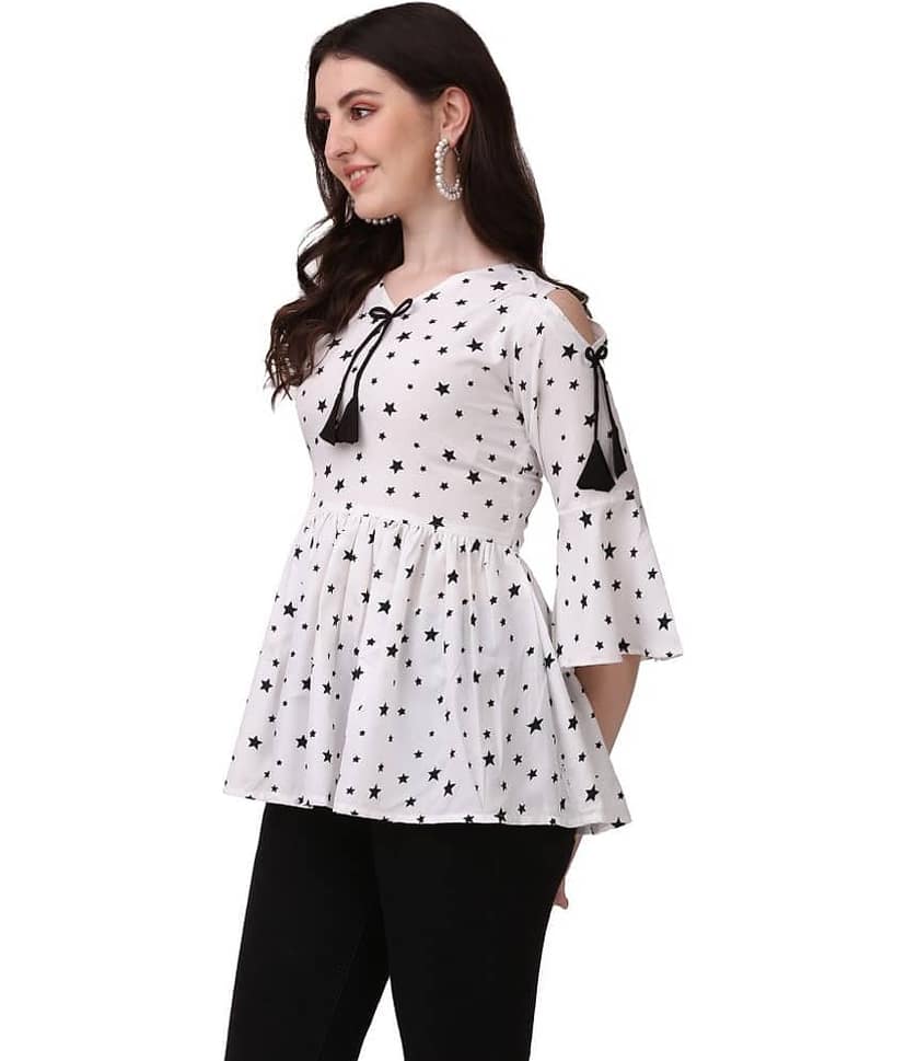 Hemang Fashion Women's Crepe A-Line Top ( White ) view 2
